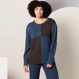 Supply Known Paloma Sweater in Dark Blue Colorblock Cotton/Tencel Blend Size 2XL